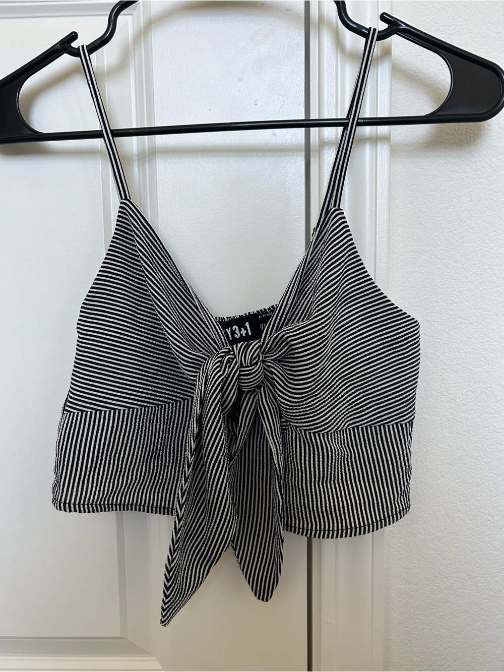 Black & White Striped Tie-Front Crop Top
